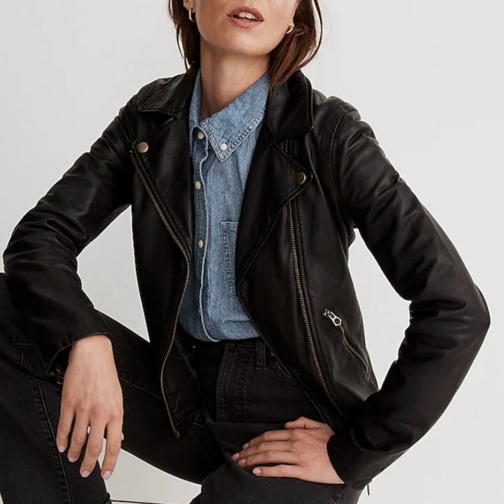 MADEWELL Washed Leather Motorcycle Jacket NWOT - Picture 3 of 15